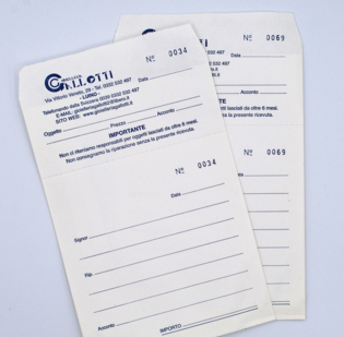 Buste per riparazioni formato cm 13 x 18 in carta Kraft Bianca gr 80 con 1 ricevuta staccabile