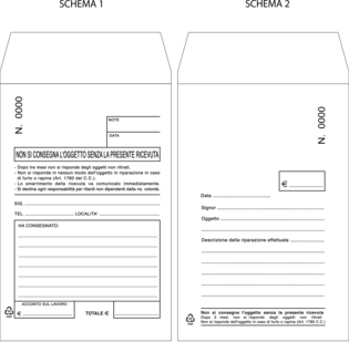 Buste per riparazioni formato cm 10 x 15 con 2 foglietti copianti applicati